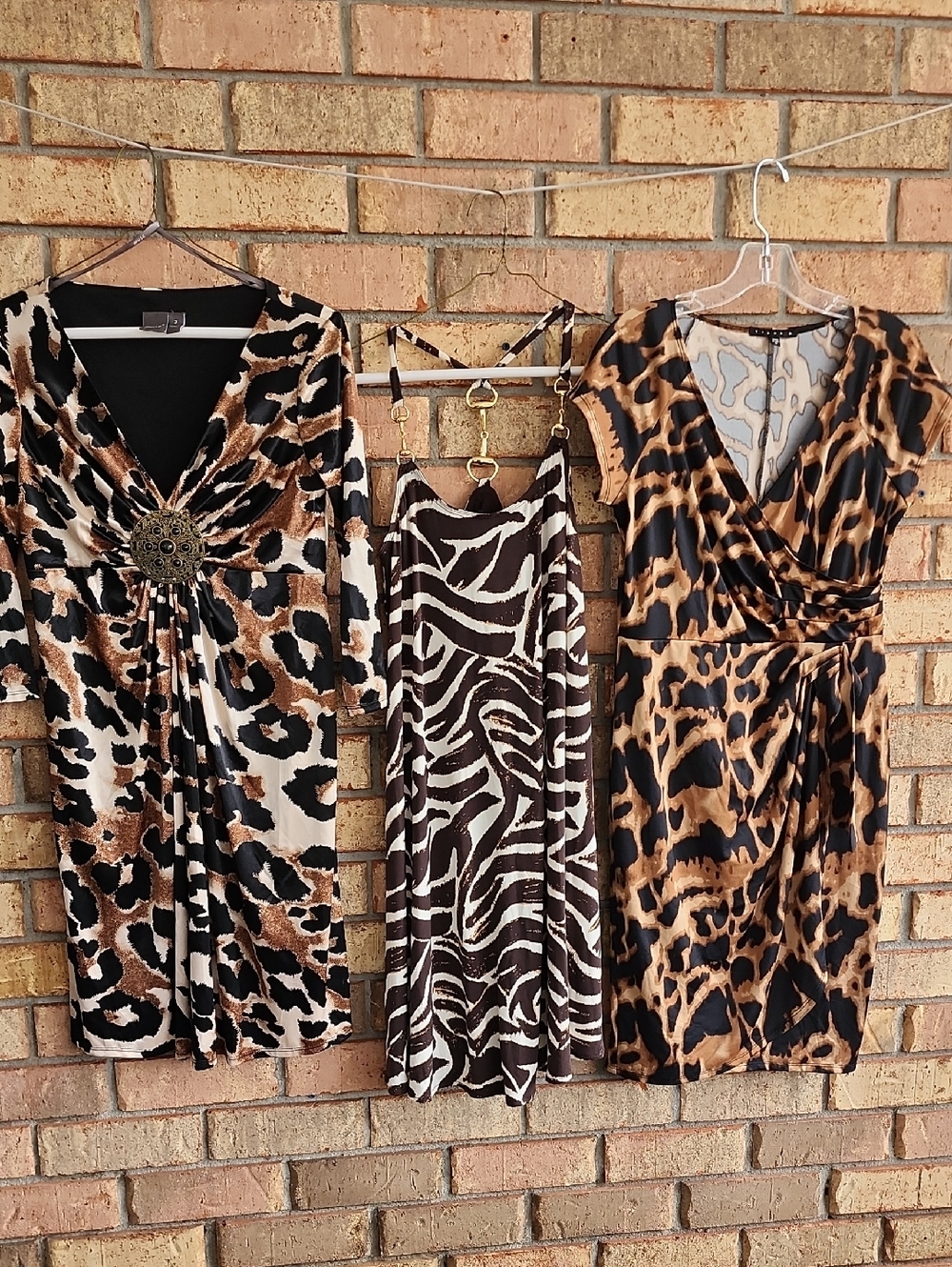 Animal Print Dress Trio - Brown, Black & White, Sizes 2, 2 And Small
